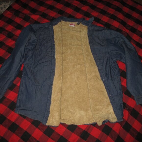 Vintage Wrangler Denim Sherpa Lined Shirt Jacket Mens Size 2XLarge - Picture 1 of 7